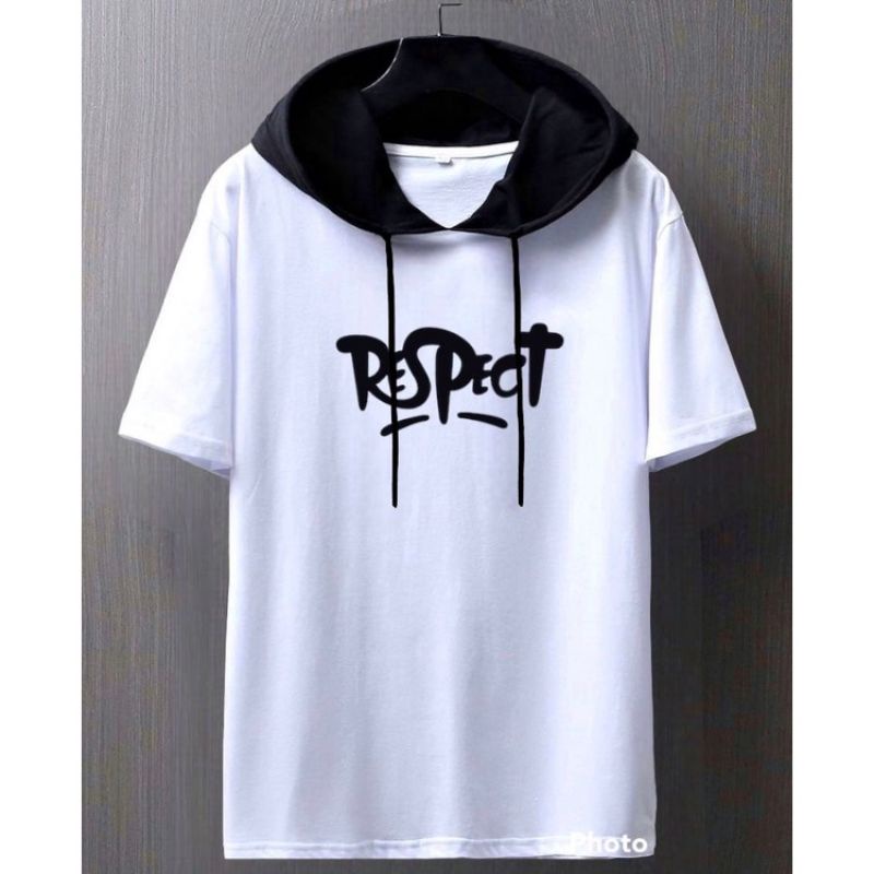 kaos hoodie kombinasi topi sablon respect