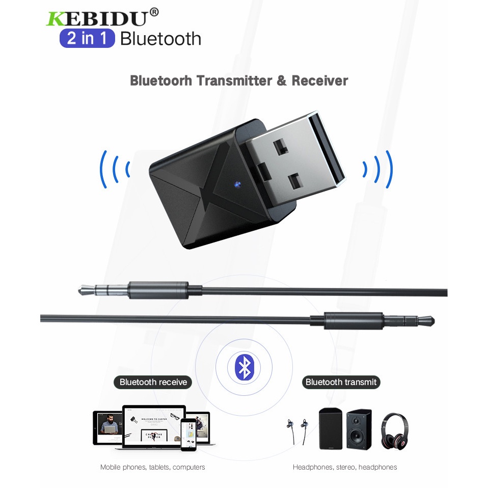 KEBIDU 2 in 1 USB Dongle HiFi Audio Bluetooth Transmitter &amp; Receiver - KN320 - Black