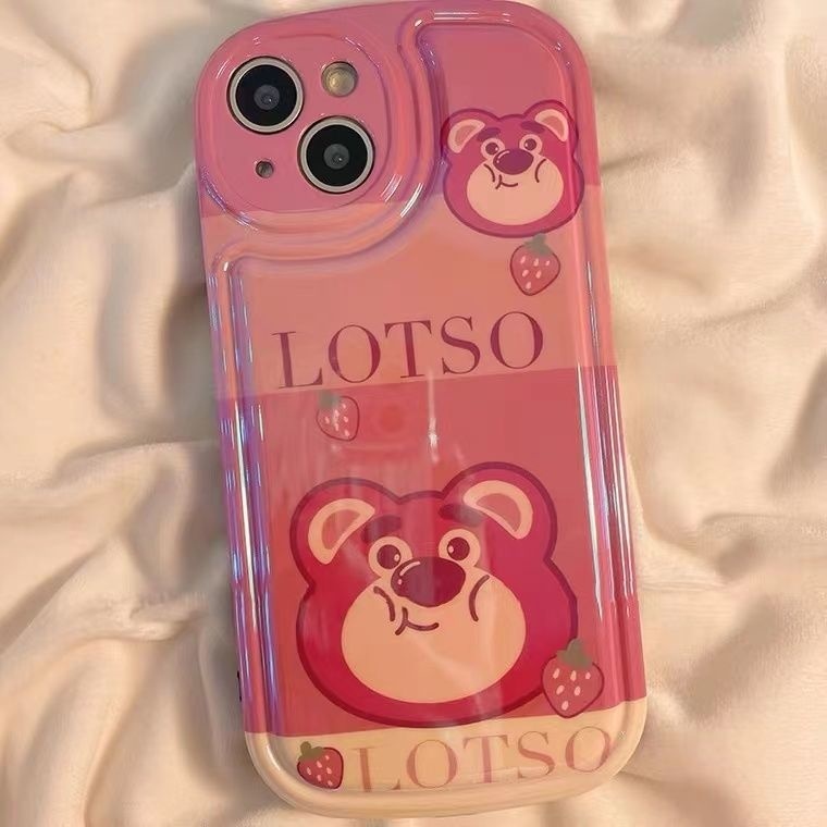 IPHONE Casing Ponsel Desain Beruang Strawberry Kartun Lucu Timbul Kompatibel Dengan Iphone12 13 14 11 Pro Max X Xs Max Xr Ddrf