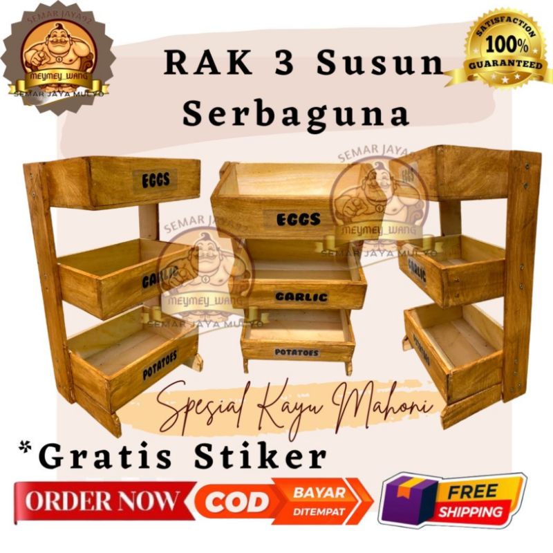 RAK Bawang/Bumbu Dapur/3 Susun Serbaguna Minimalis  GRATIS STIKER