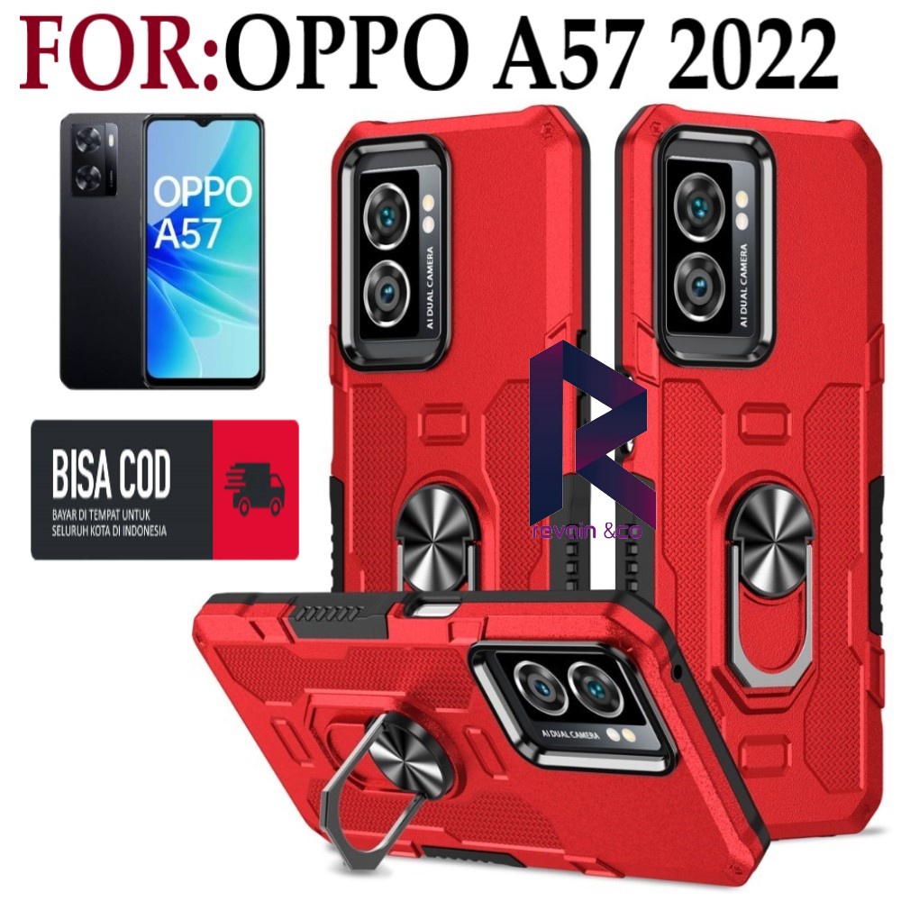 Case Armor OPPO A57 4G 2022 Iring Cincin Magnetic Kesing Hp Protect kamera Premium Hard Case Standing Robot Pelindung Kamera