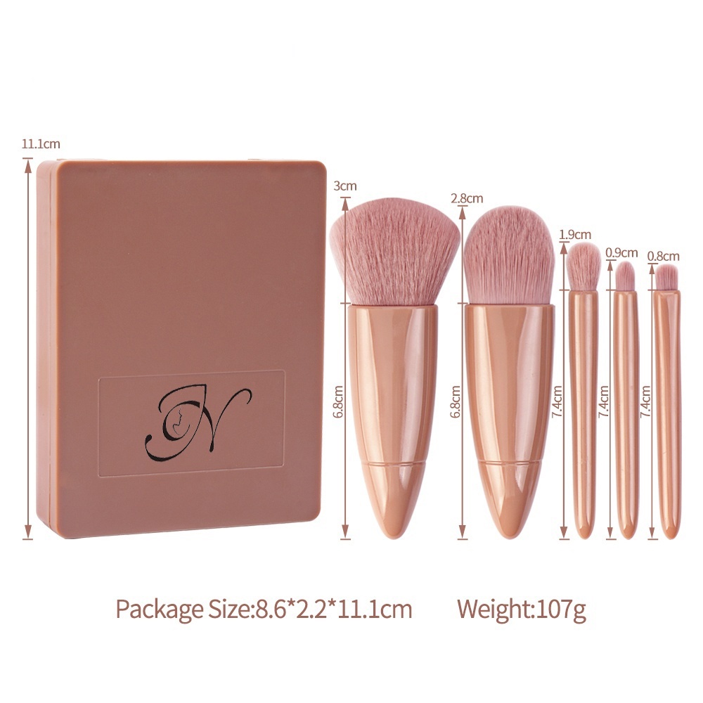 MAANGE Set Kuas Makeup 6 In 1 Dengan Cermin Built-in Kit Kuas Rias Bedak Cermin Brush Shaow Mata Traval Kit Alat Make Up Kecantikan 1232