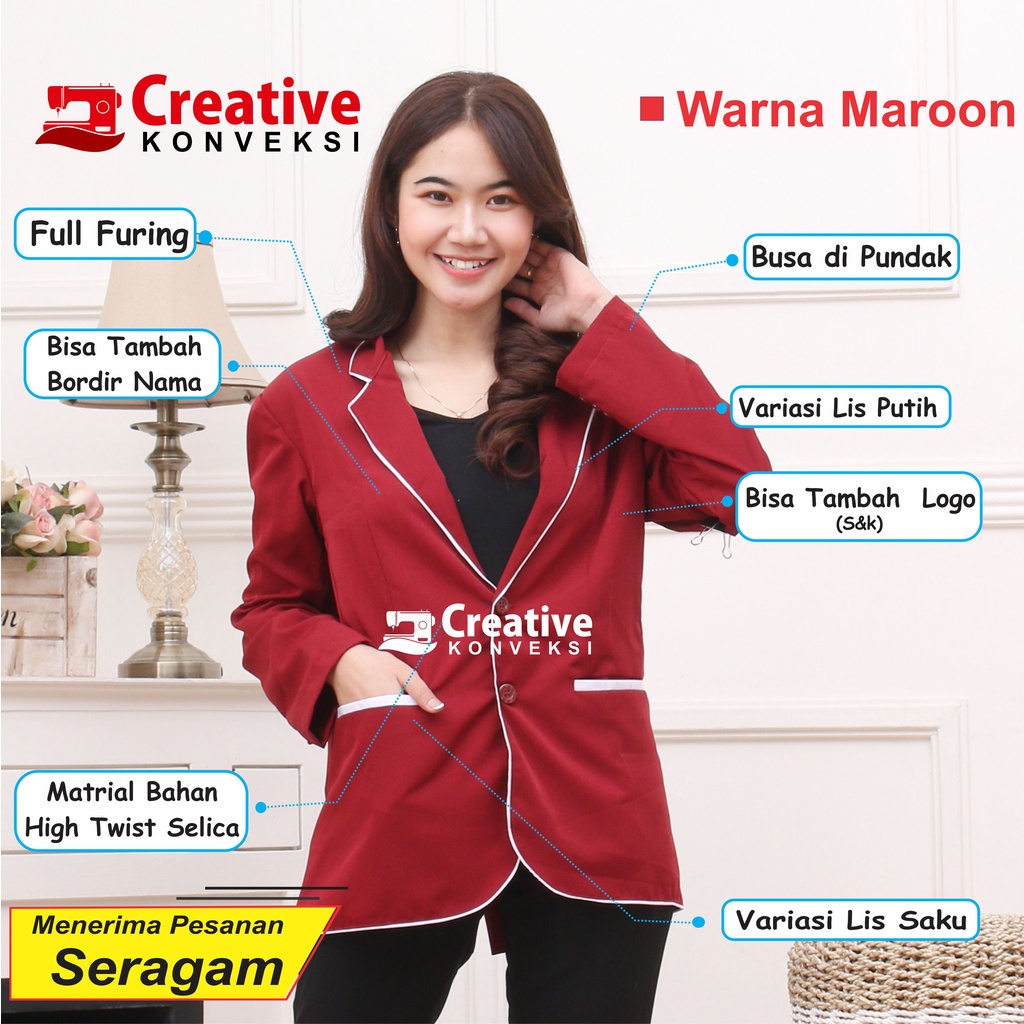 (BISA COD) Jas Sekolah murah, Spesialis Jas Almamater Sekolah Warna maroon lis putih / blazer maroon full furing bisa tambah bordir