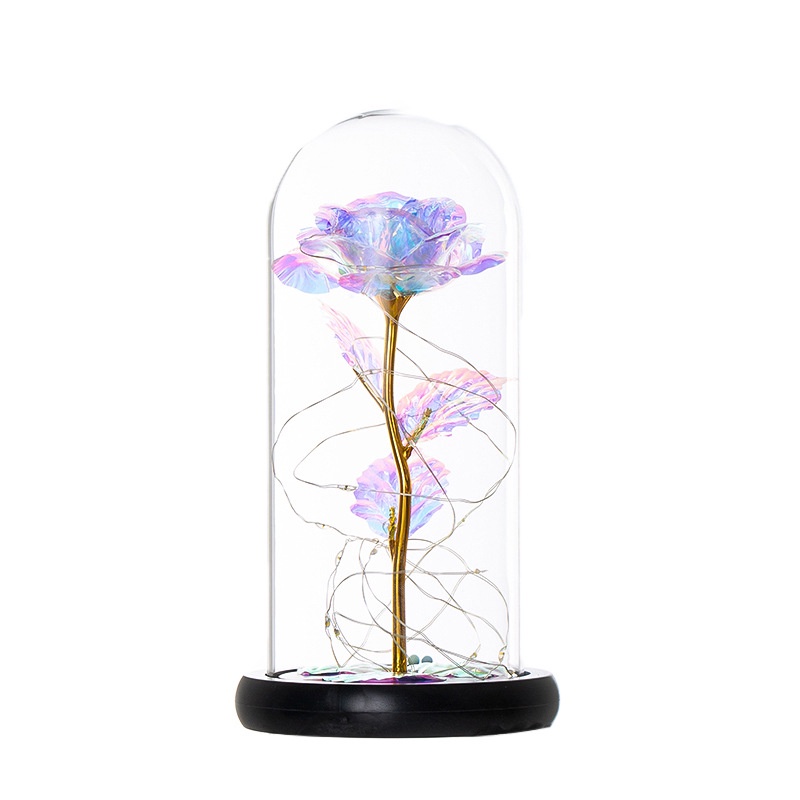 Capsule Mawar Bunga Foil Flower Glass Cover LED Penutup Kaca Night Light Foil Emas Mawar Hadiah Valentine Gift Box CPS