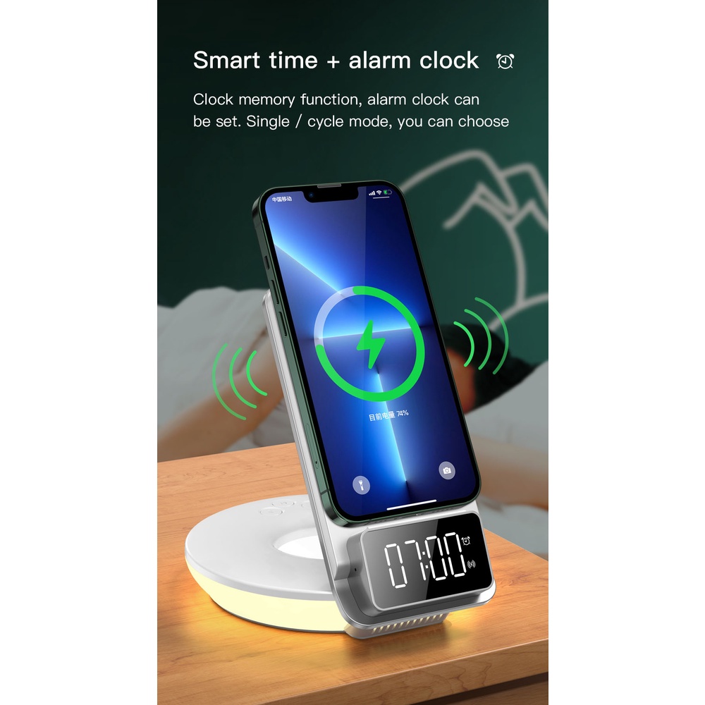 Wireless Charger TOTU 3in1 Jam Digital Alarm Lampu Tidur Night Lamp