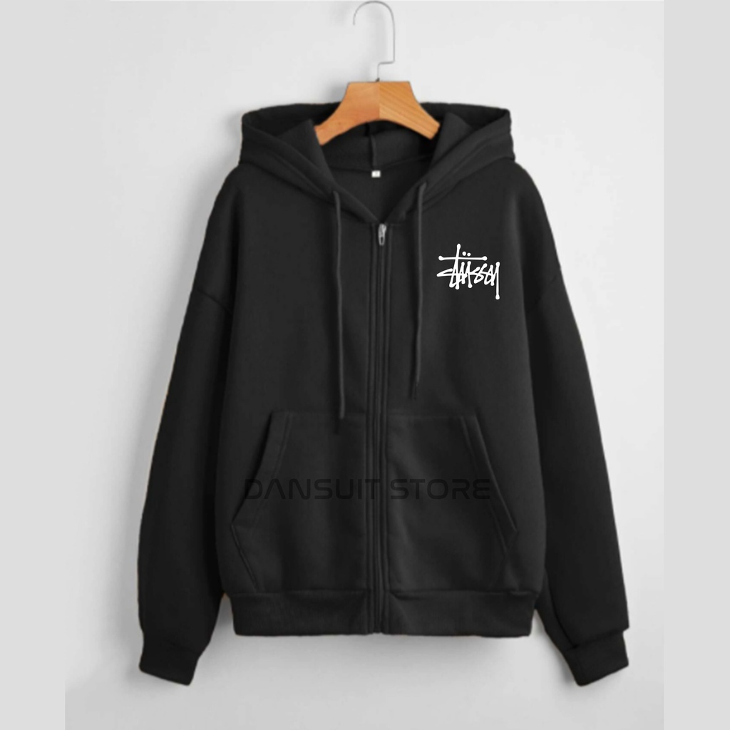 Hoodie Resleting Anak Laki-laki/Perempuan Usia 4-13 Tahun Hoodie Zipper Anak Sablon STUSSY Logo Bahan Tebal Premium