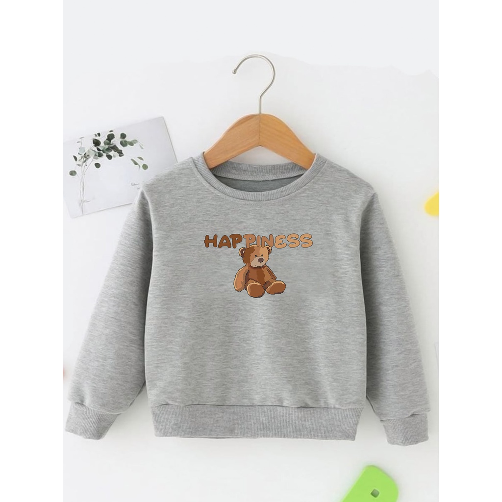 Sweater Perempuan Usia 2 - 12 Tahun Crewneck TEDDY HAPPINESS Switer Cewek Cowok
