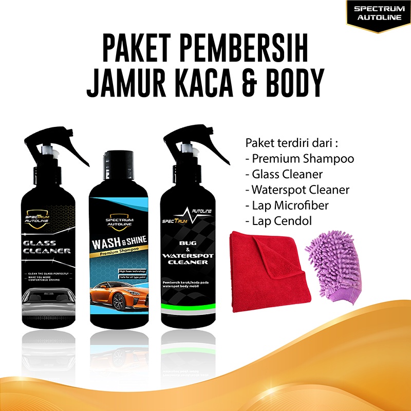 SPECTRUM Paket Lengkap Pembersih Penghilang Jamur Kaca Waterspot Body Mobil Shampoo