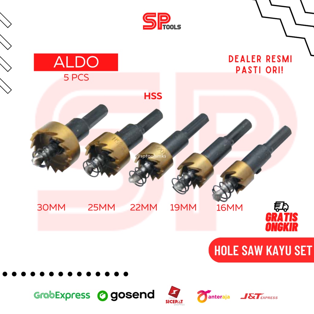 HOLE SAW KAYU SET 5PCS HSS ALDO / HOLESAW PELUBANG KAYU 5 PCS SET HSS STEEL