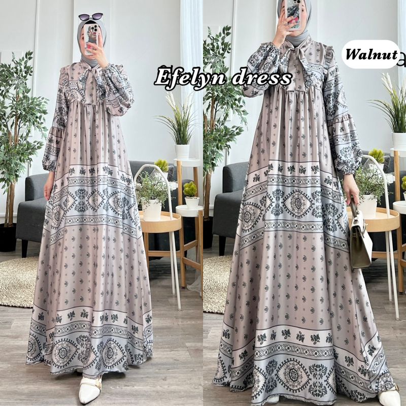 NEW EFELYN DRESS RAYA DRESS SILKY BROWN DRESS MEWAH PREMIUM