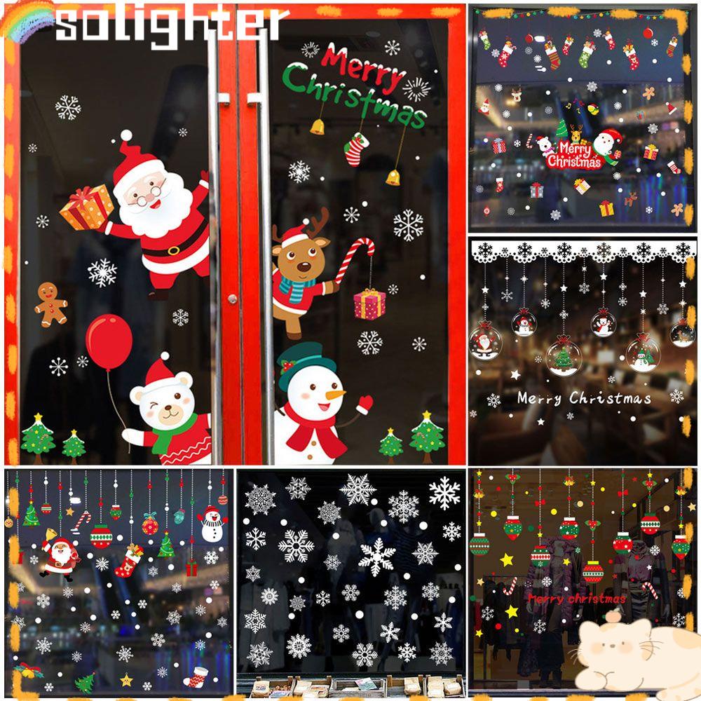 Solighter Christma Stiker DIY Santa Claus Happy New Year Wall Art Dekorasi Rumah Merry Christmas Xmas Decals