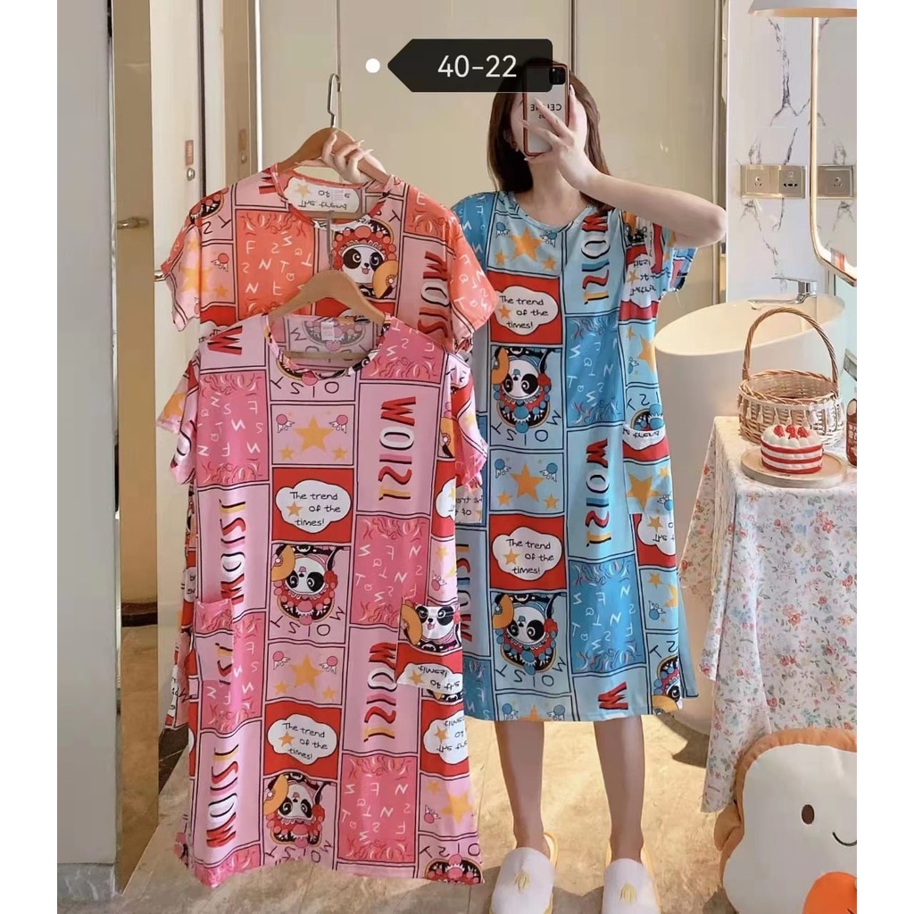 KAWAI BAJU TIDUR DASTER DRESS KANTONG LD 115 LUCU IMPORT