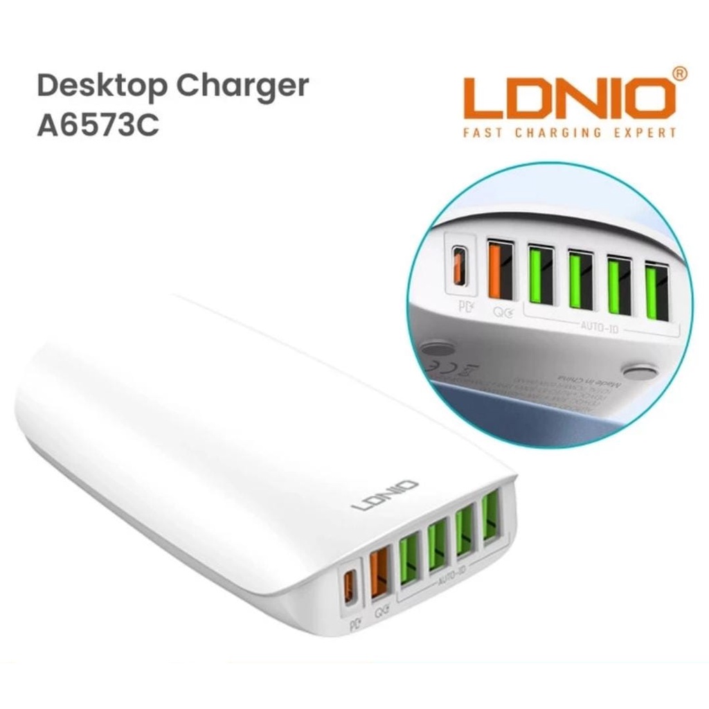 LDNIO Desktop Charger Super Fast Charging 65w 6 USB Port A6573C