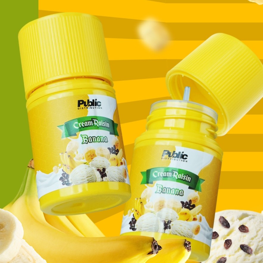 NEW &amp; AUTHEN LIQUID CREAM RAISIN BANANA KUNING 60ML FREEBASE