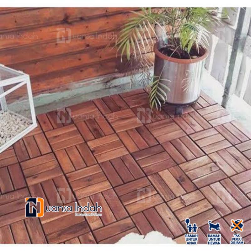 DECKING TILE KAYU JATI ASLI MOTIF SALUR 4 NON VERNIS