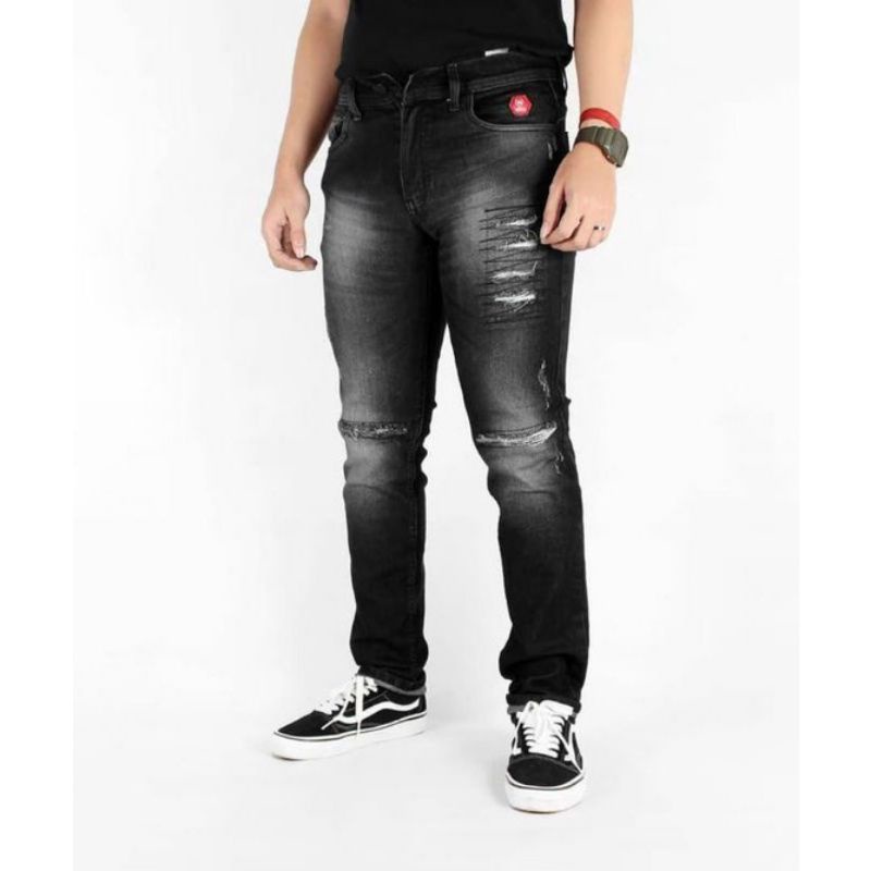 Celana Jeans Pria Bikers Jumbo SURVIVE™ Original Long Pant's Men's Knee Rips | Celana Jeans Panjang Pria Ukuran Besar | Celana Pria Sobek Lutut