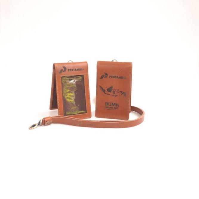 

Hot Sale Name Tag ID Card Holder Kulit Asli Logo Pertamina Gratis Tali Lanyard Kulit