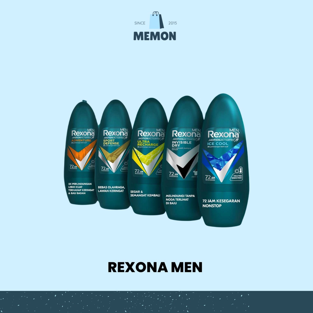Rexona Men Invisible Dry, Adventure, Lime Cool, Ice Cool, Ultra Recharge, Sport Defense, Activ Bright, Charcoal Deodorant Roll On Pria