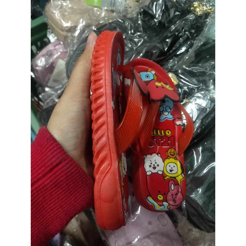 SANDAL JEPIT ANAK JELLY BT21 KARAKTER DARI BTS dan Boba 669-63 UK 24/35/ sandal jepit boba anak