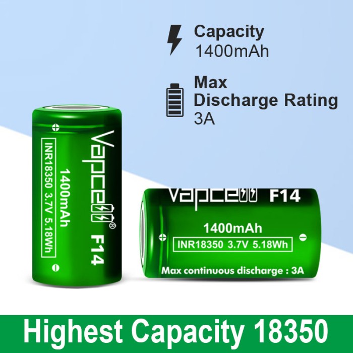BATERAI 18350 VAPCELL F14 - 1400 MAH 3A 100% ORIGINAL