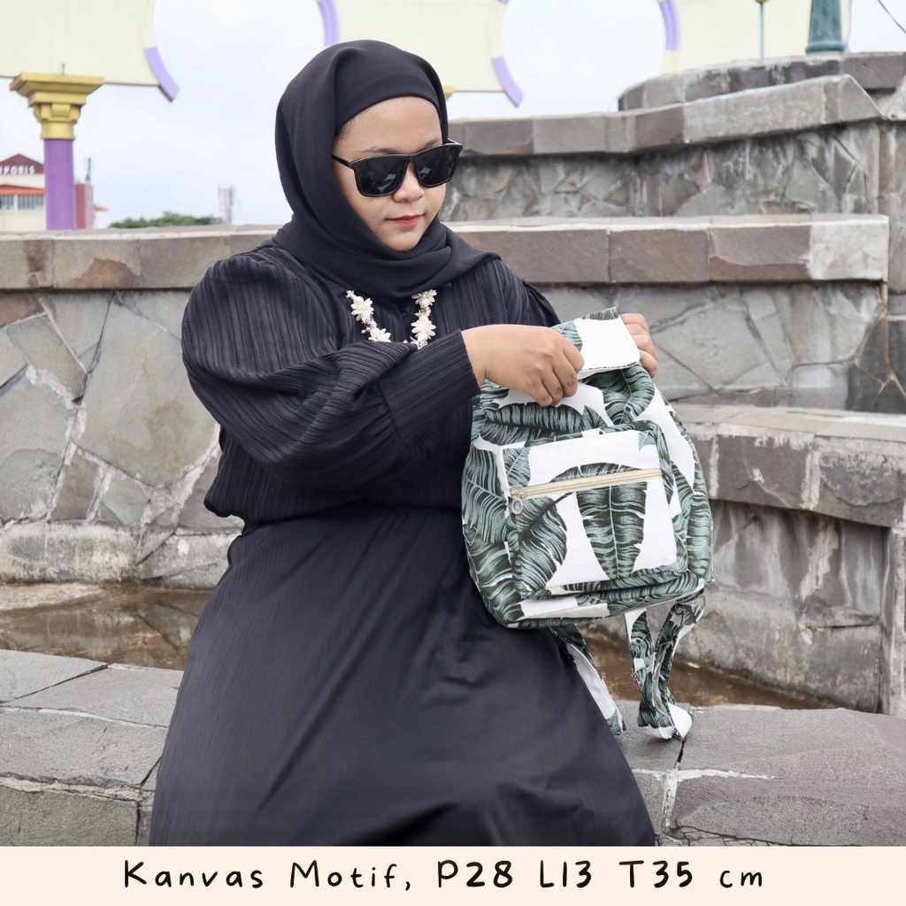 Ransel Kanvas Wanita Travel Multi-fungsional Tali Serut Ransel Siswa Campus Style banyak motif Warna