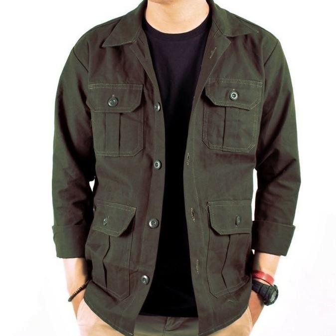jaket pria Kemeja Parka Pria Adams Premium Baby Canvas, Jaket Semiparka Cowok - Army, M(Y2V6) Jaket 