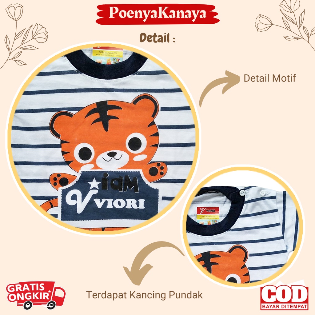 Setelan Baju Bayi Piyama PENDEK SALUR HARIMAU Viori Size 6-18 Bulan STL03