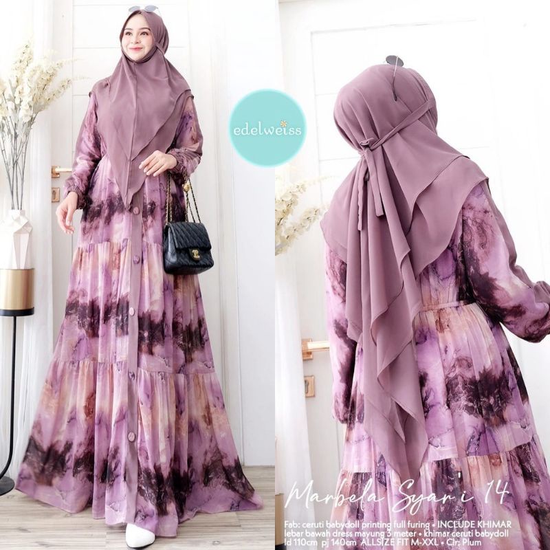 MARBELA SYAR'I 14 | GAMIS HIJAB FULL CERUTY 2 LAYAR