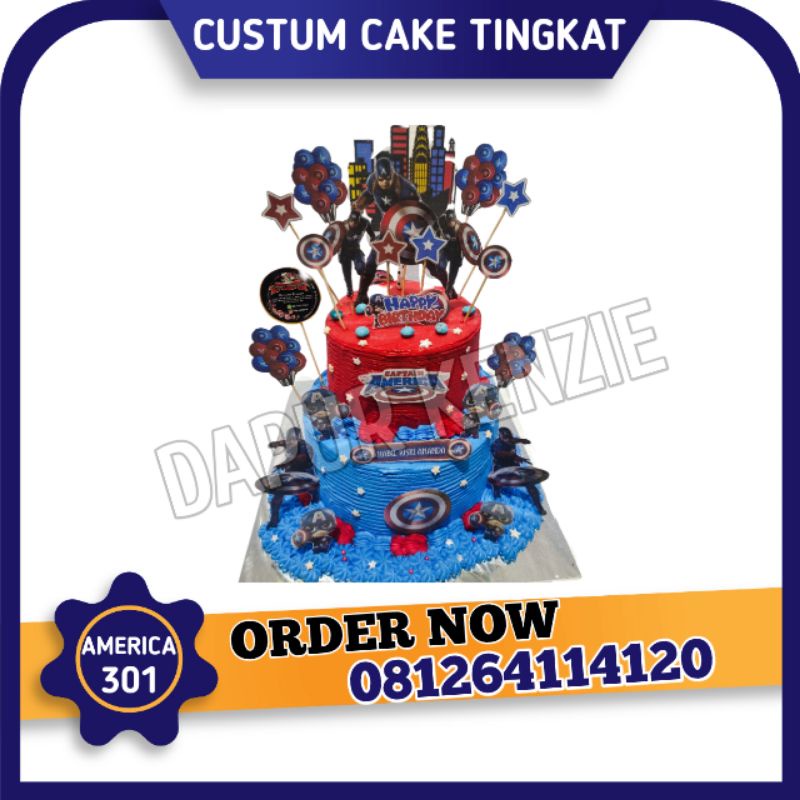 CAKE KUE ULANG TAHUN TINGKAT 2 KAPTEN AMERIKA