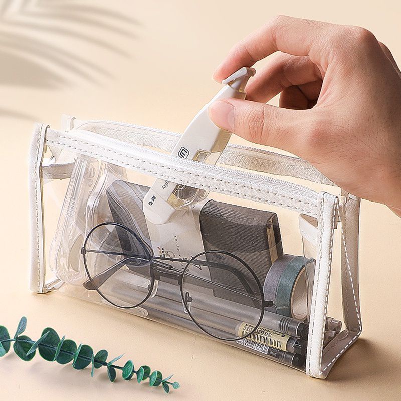 

Tas Pouch Organizer Pensil / Alat Mandi Bahan PVC Transparan Anti Air Dengan Resleting Untuk Travel