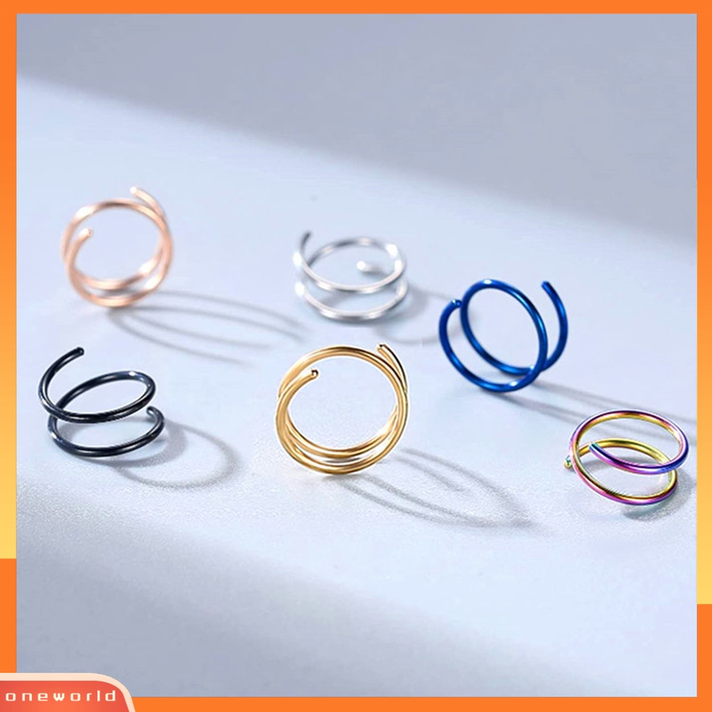 [oneworld] 5pcs Cincin Hidung Single Piercing Shiny Tipis Electroplating All-match Dekorasi Stainless Steel Wanita Pria Double Spiral Twist Nose Hoop Rings Untuk Kehidupan Sehari-Hari