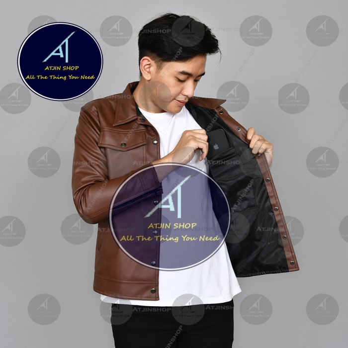 jaket pria Jaket Parka Semi Kulit Pria MotorVienna 100% Model Casual Formal - Coklat Caramel, M(E2Q3