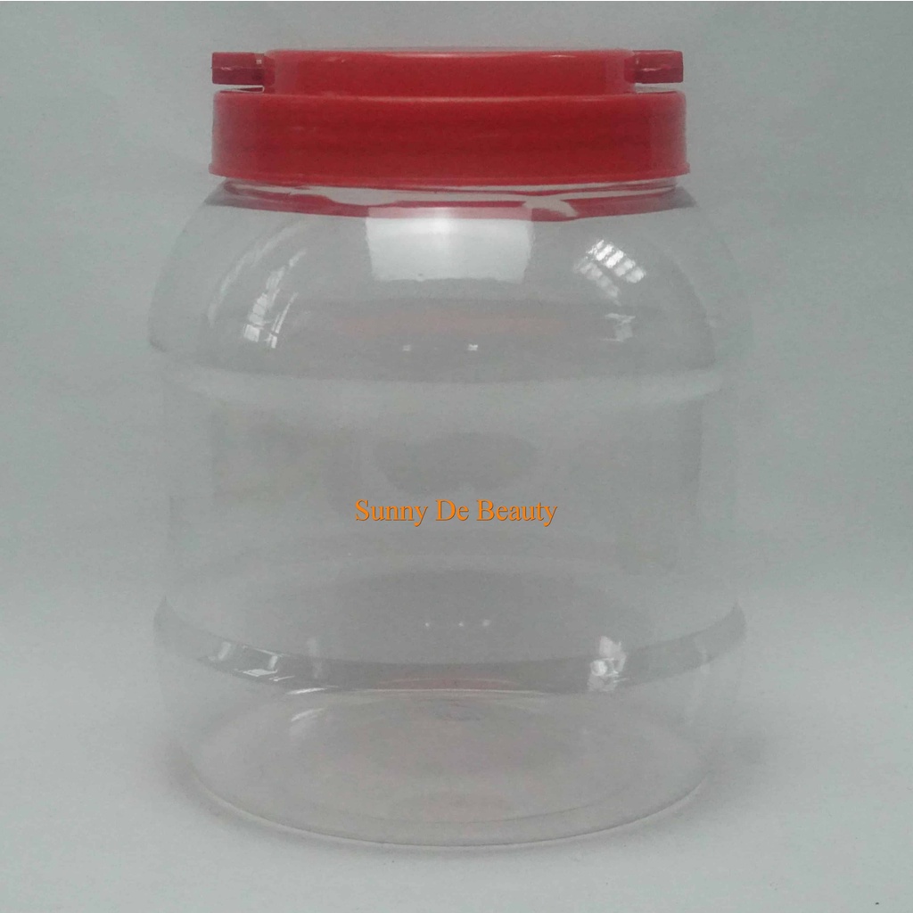 Toples Plastik 2,5 L Pet Bulat Natural N 110 Tutup Handle Merah / Toples PET / Toples Tutup Plastik 