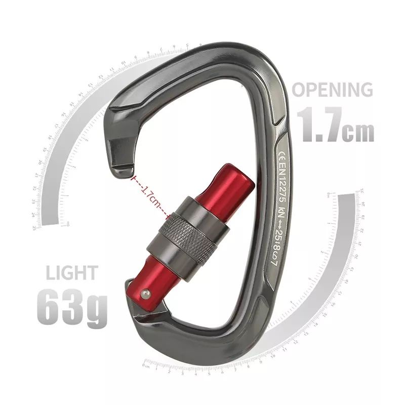 Carabiner Professional Safety Climbing 25kN Aluminium D Locking Karabiner Panjat Tebing