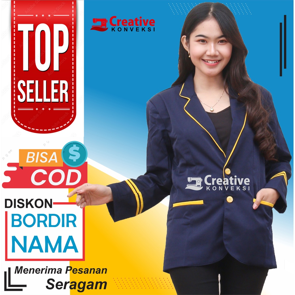 (BISA COD) JAS ALMAMATER SEKOLAH OSIS SMP SMA PONDOK PESANTREN warna navy biru dongker lis kuning