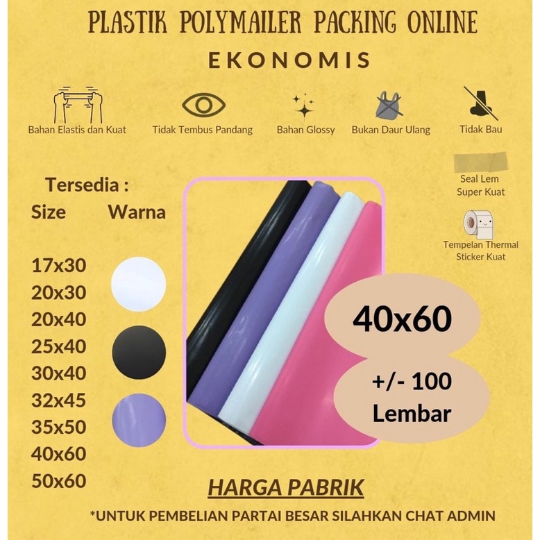 EKONOMIS Polymailer 40x60 Polymailer Putih 40x60 100 lbr Polymailer Hitam 40 x 60 Amplop Plastik Pac