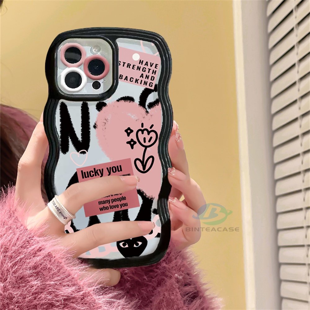 Redmi Note 11S 11 Pro Redmi 10C 10A 9A Note10 5G Note 10S 9C 9T Note9 Note8 Poco X3 Pro NFC Huruf Doodle Dan Hati Pink Tepi Melengkung TPU Phone Case Binteacase