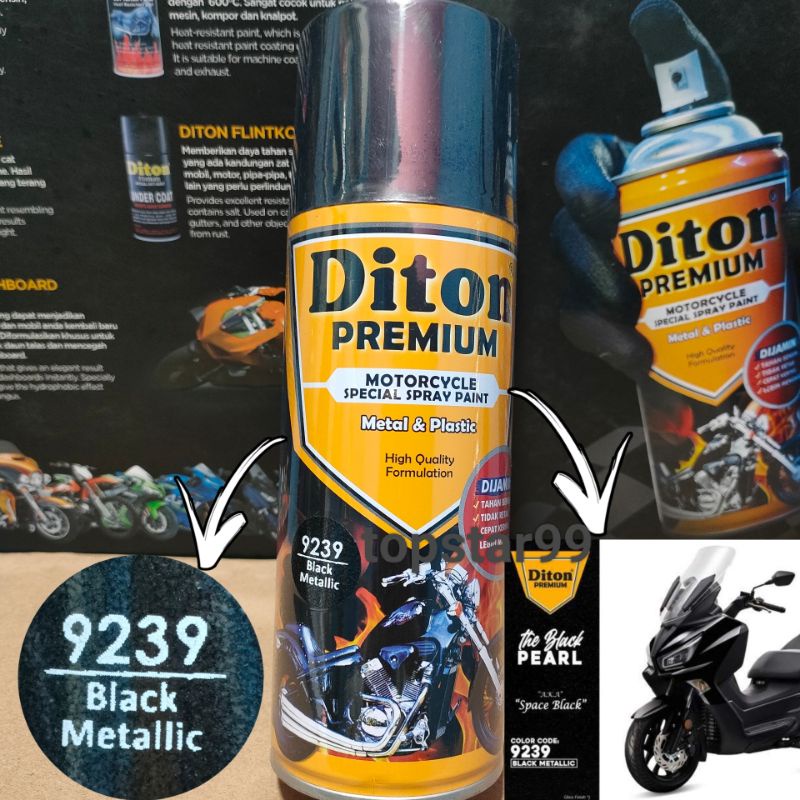 Pilok Pylok Cat DITON Premium 400cc Hitam Metalic /Black Metalic (9239)Tahan Bensin.Cepat Kering