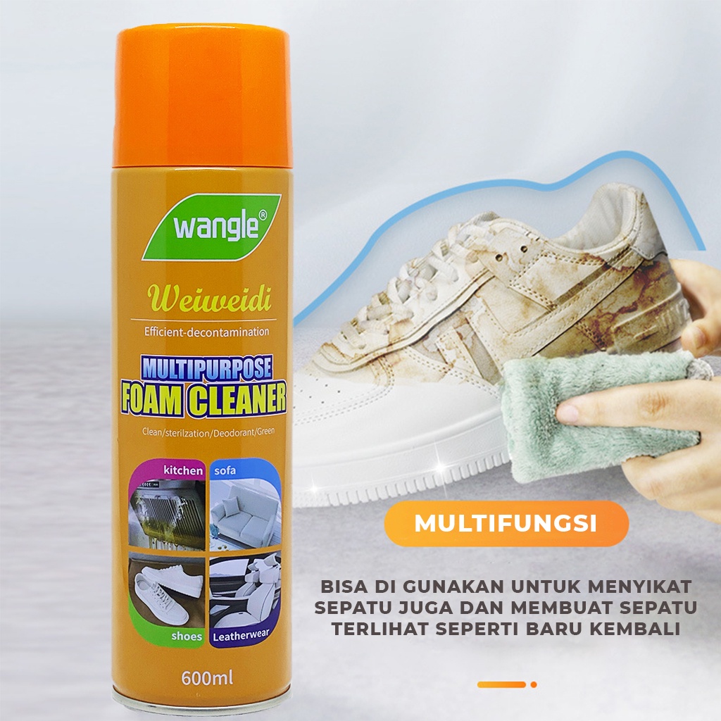 Spray Pembersih Multifungsi Wangle Cleaner Foam Multipurpose Semprotan Busa Penghilang Noda Minyak Debu Di Kursi Sofa Karpet Sepatu Interior Mobil Lainnya  Anti Ribet | GROSIRXPRESS