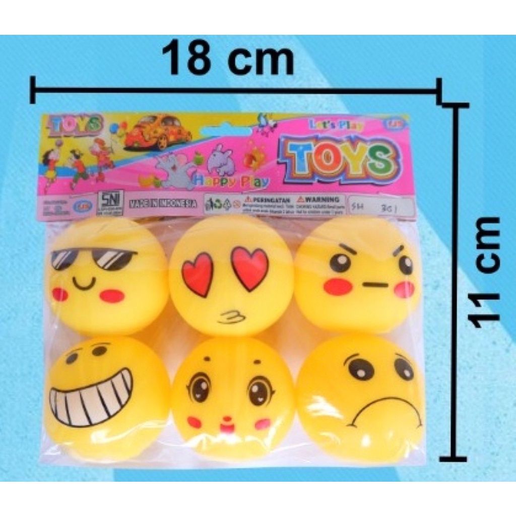 mainan vinyl bola emoticon smile 6 pcs set mainan bayi pencet encit emo6 emoji vynil toys bunyi