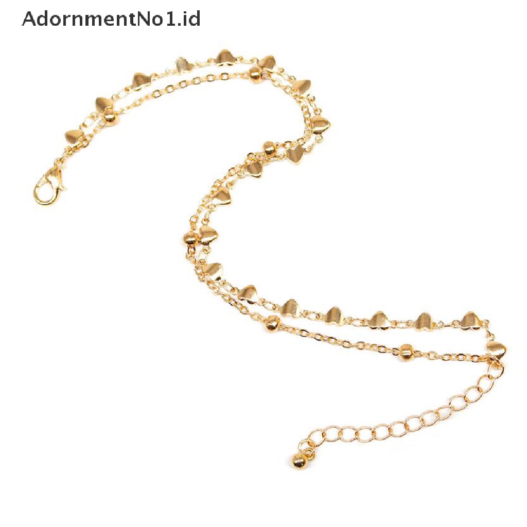 [AdornmentNo1] Double Layer Bentuk Hati Charm Ankle Chain Gelang Kaki Rantai Wanita Perhiasan [ID]