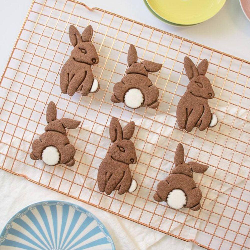 Solighter 2pcs/set 3D Easter Rabbit Food Fondant Pastry Dekorasi Cetakan Kue Plunger Cookie Cutter