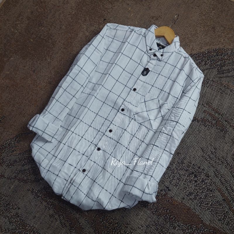 Jual flanel putih/ kemeja white / kemeja kotak / hem flanel / flanel