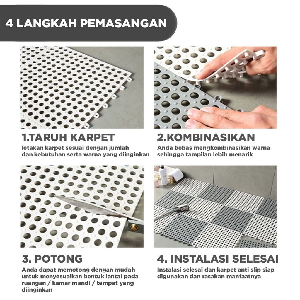 Alas Keset Berlubang Kamar Mandi Warna Anti Slip Ukuran 30x30cm Anti Licin Perlengkapan Kamar Mandi Import - D7A1 - Comforthomes