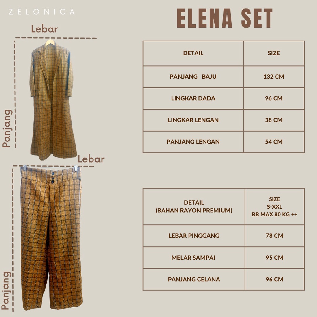 Zelonica Oneset Blazer Elena Oneset LongBlezer Bahan Premium