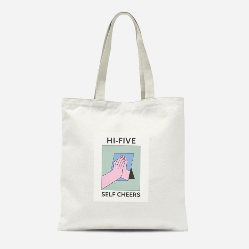 Totebag Kanvas Hi five/Totebag pakai resleting /Totebag Pria /Totebag Wanita /Tote bag Tas Murah