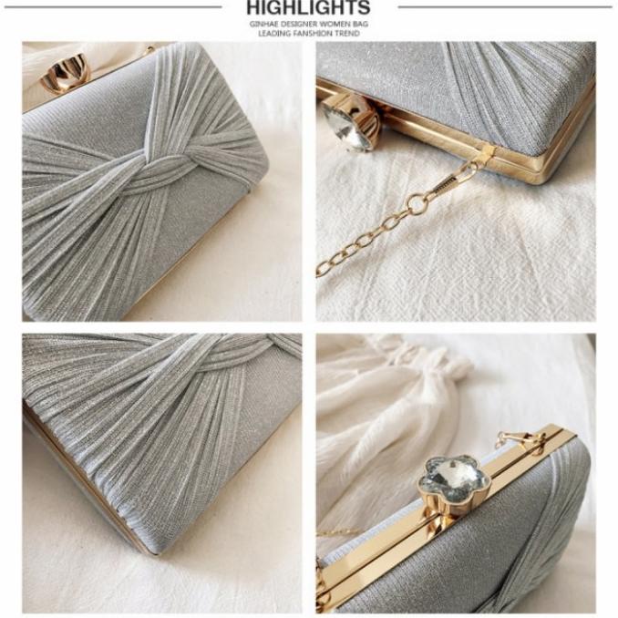 Clutch Pesta Mewah Tas Kondangan Malam Pernikahan Berlian Tali Rantai