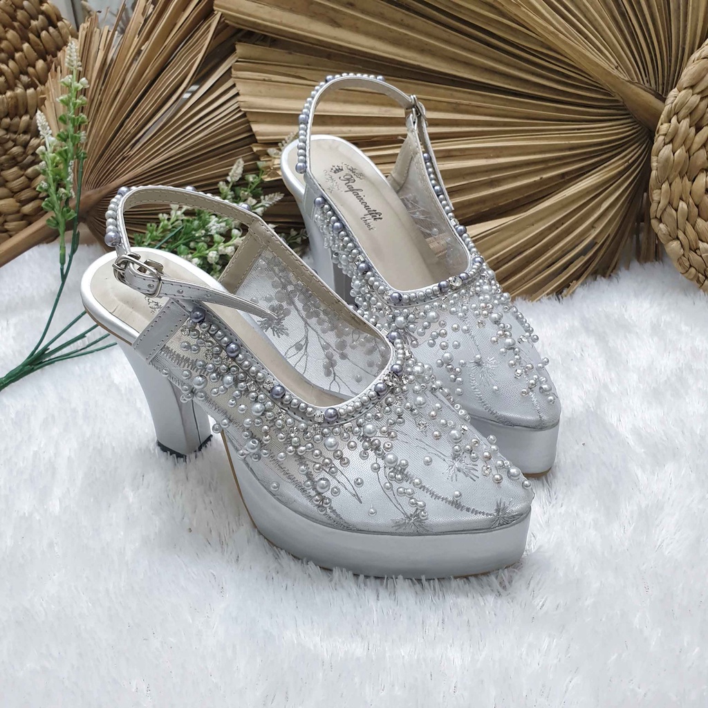 Sepatu wedding pesta cantik Hessa silver tinggi hak 10 cm