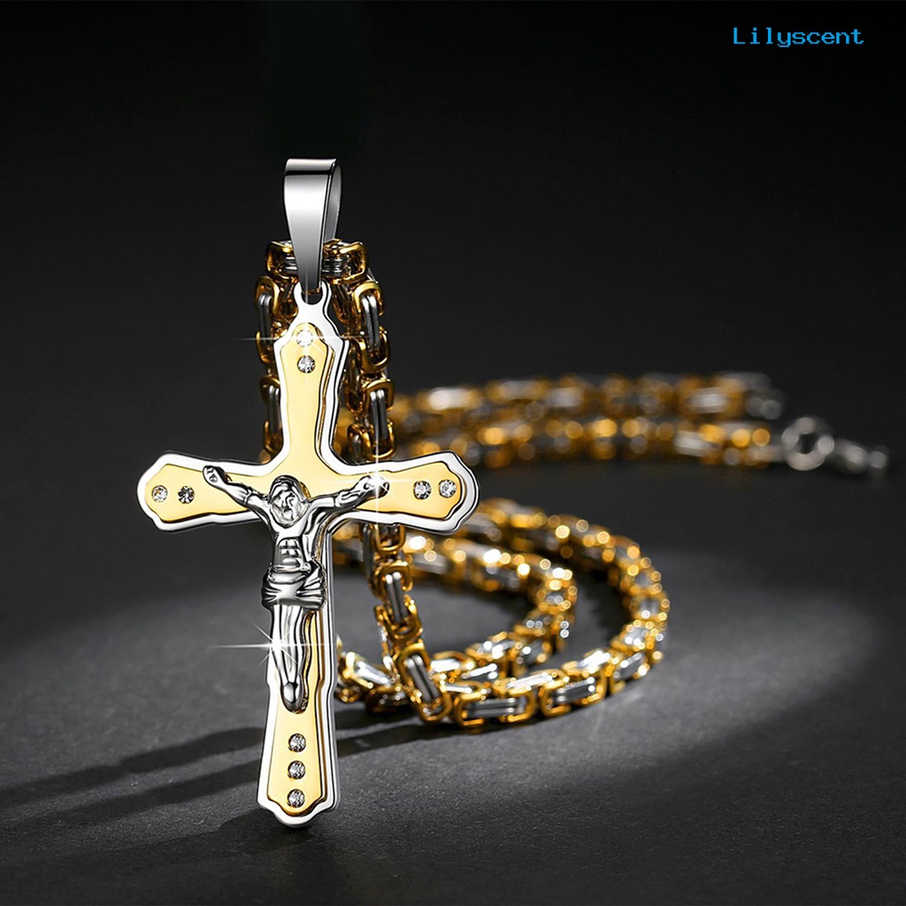 Ls Fashion Kalung Salib Yesus Liontin Berlian Imitasi Hias Perhiasan Necklace Jewelry Untuk Pesta