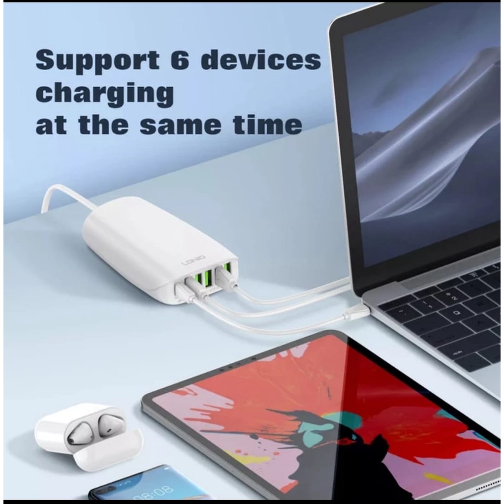 LDNIO Desktop Charger Super Fast Charging 65w 6 USB Port A6573C